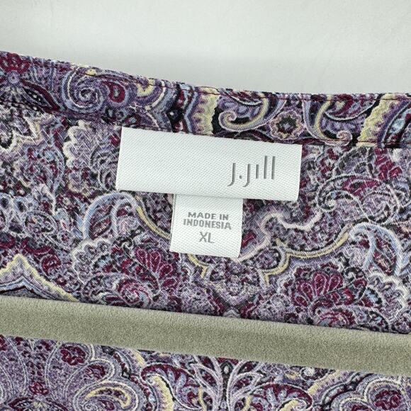 J. Jill Paisley Printed V-Neck Top Size XL Purple Rayon Casual Office Boho - Picture 5 of 10